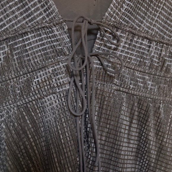 MONIQUE LHUILLIER Night Sky Deep V-neck Back Ties Sleeveless Dress Sz 8 - Picture 8 of 9